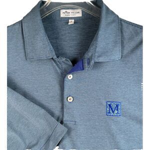 Peter Millar Summer Comfort Men's Golf SS Polo Shirt LARGE blue mini stripes